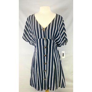 NWT Womens BP Nordstrom Mini Dress Size Med Navy Blue White Stripe Butto…